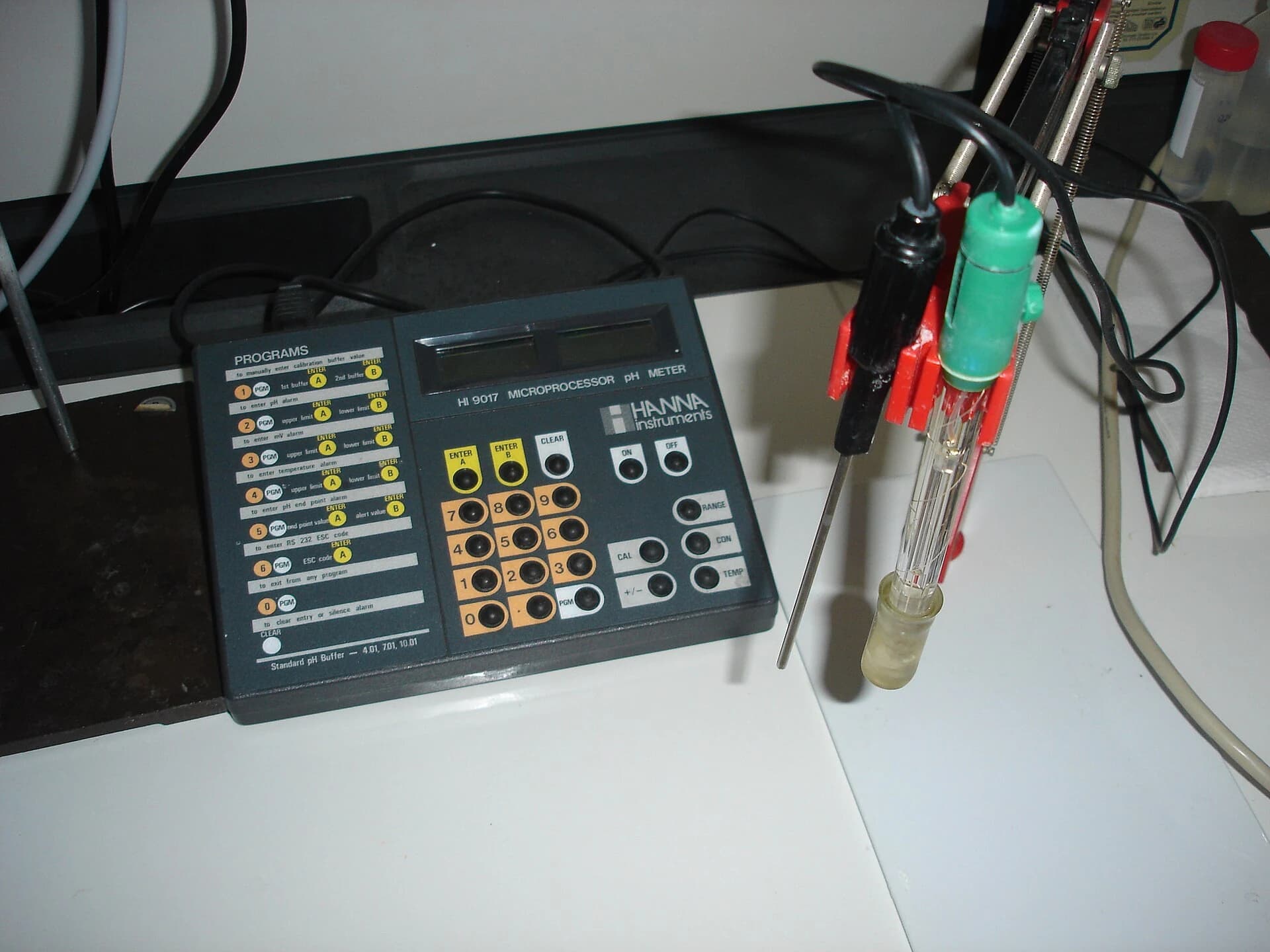 Benchtop pH meter with connected electrodes